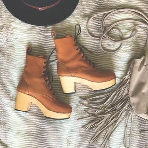 She Makes Magik! Cognac Brown Tall Lace Up Swedish Hasbeens Euro Size 38 (8)